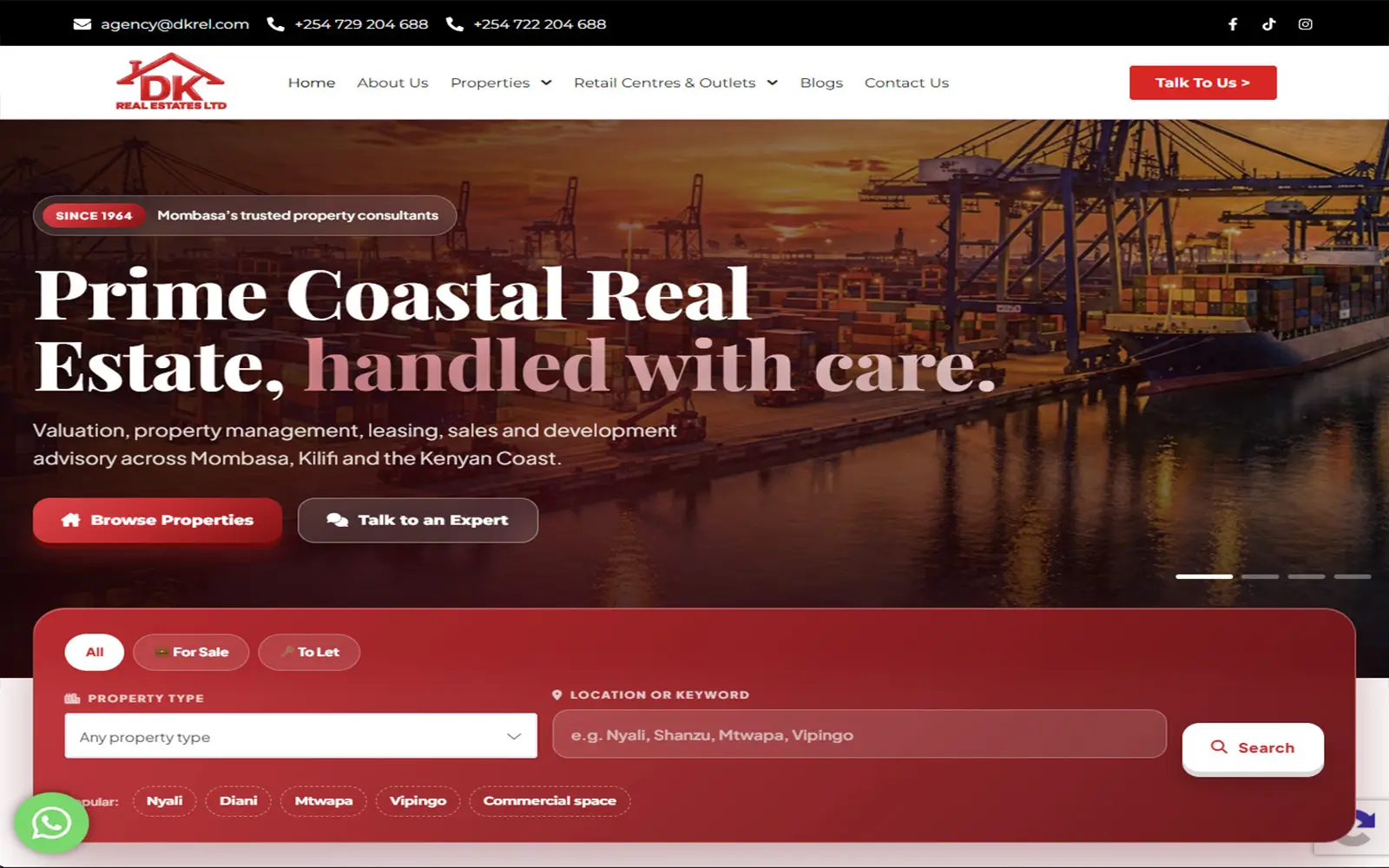 Homepage of the DK Real Estates Ltd website designed by WEBNET MASTERS