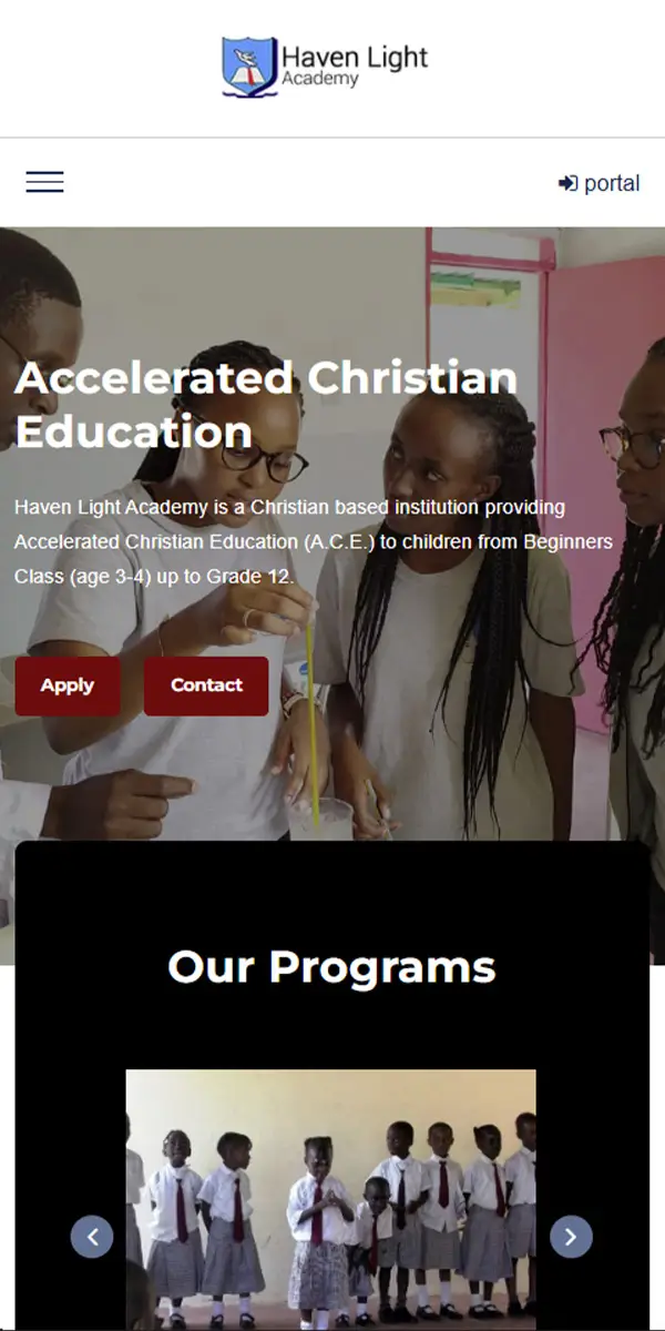 Haven Light Academy website on a phone