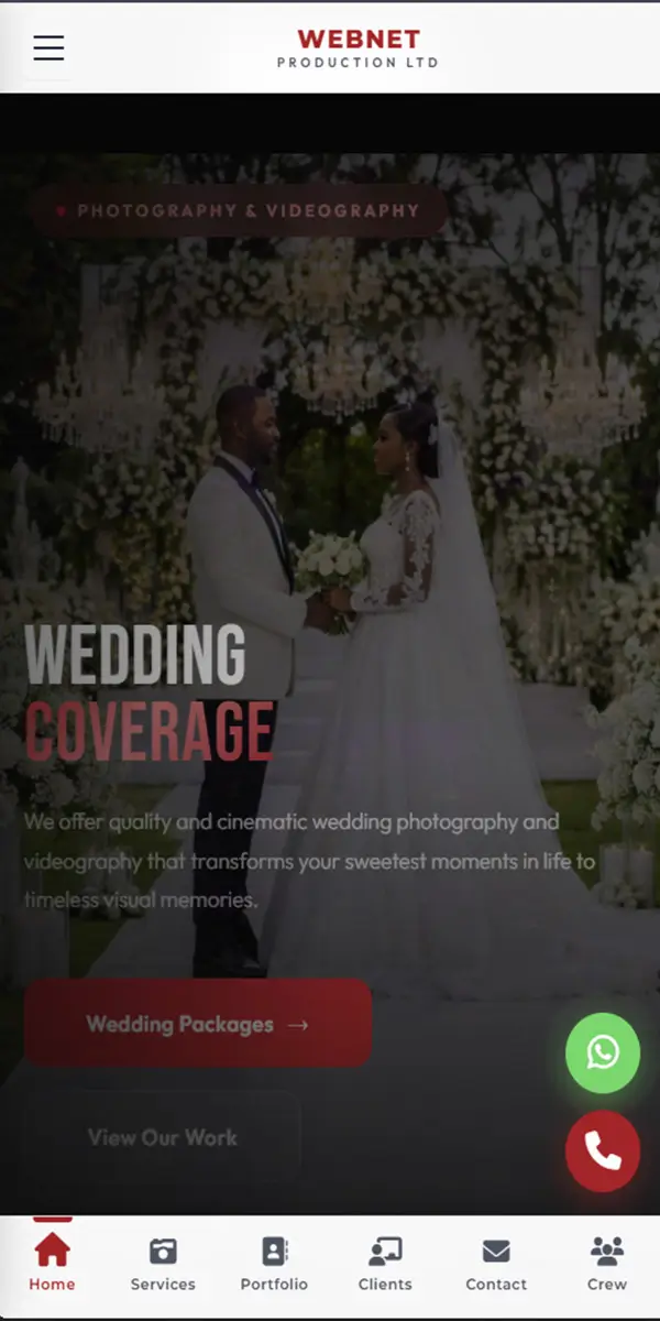 WEBNET PRODUCTION website on a phone